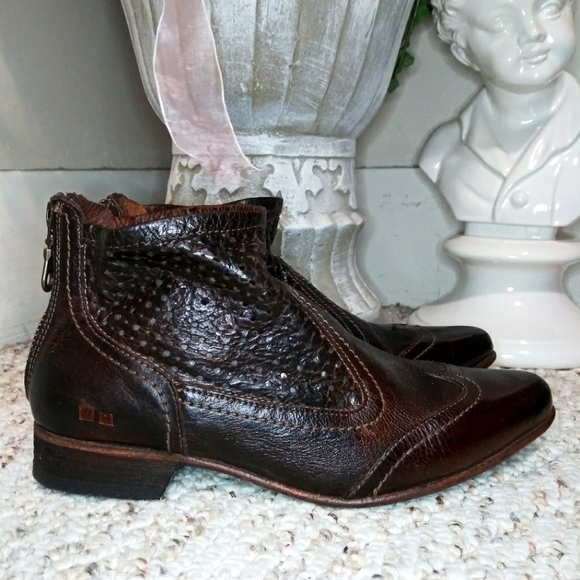 Bed Stu Shoes - Bed Stu Bryanna Burgundy Wingtip Victorian/Steampunk Style Leather Ankle Boots